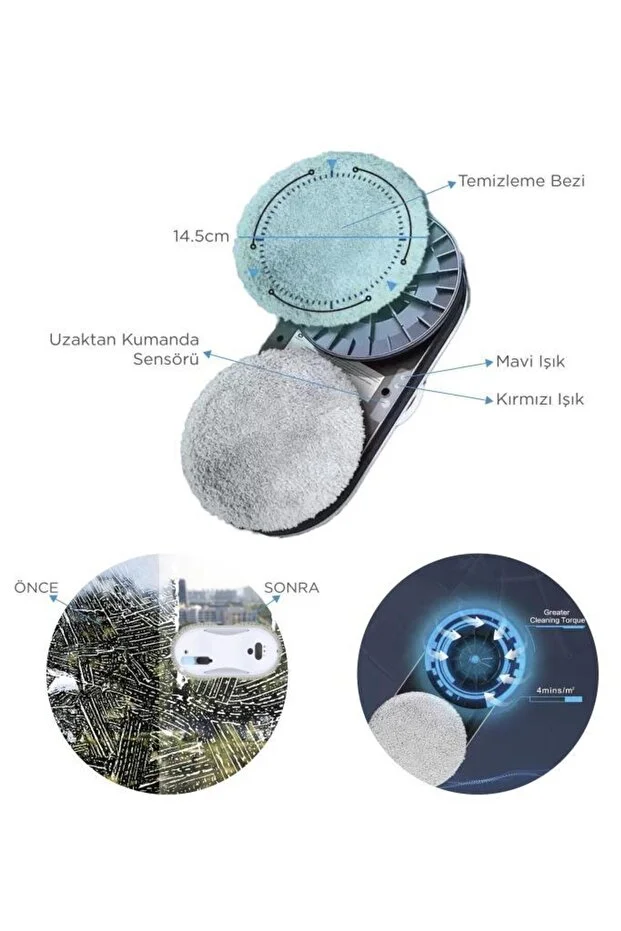 Torima Cam Silme Temizleme Robotu Uzaktan Kumandalı Su Püskürtmeli S9 Beyaz
